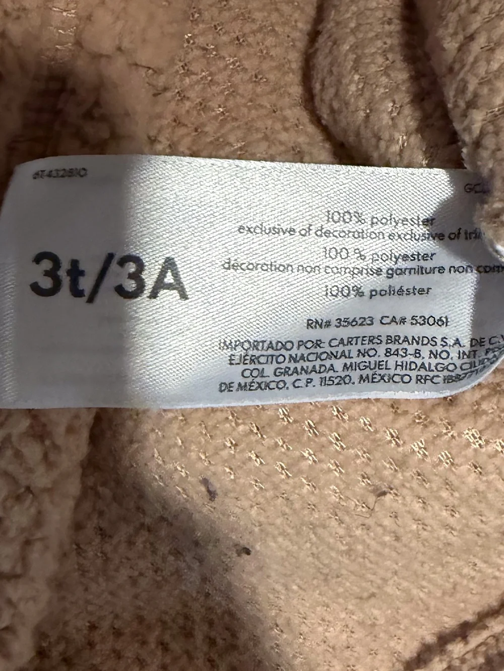 Kids carters fleece size 3t